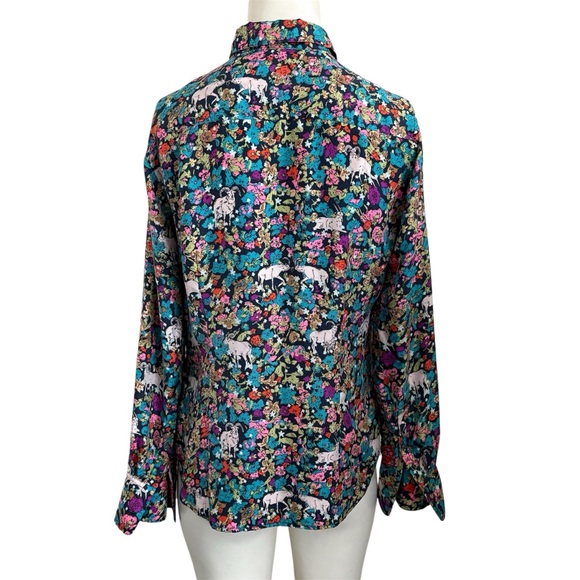 J. Crew Collection Grazing Goats 100% Silk Floral Button-Up Shirt Sz 6 Midsommar - Picture 8 of 10